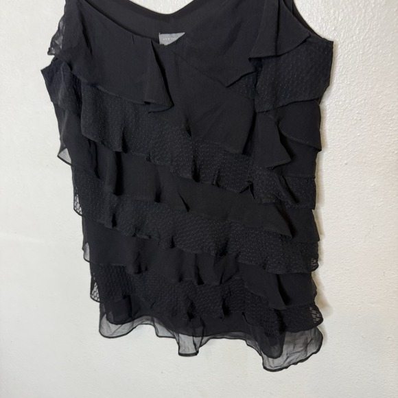 Ann Taylor Silk Ruffle Tank Top‎ Black Whimsigoth Y2K Lined Womens Medium - Picture 3 of 6